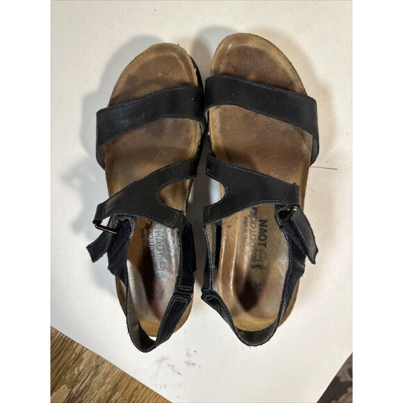 NAOT sandals black leather Pamela wedge size 38 W7 Ladies - Picture 7 of 8